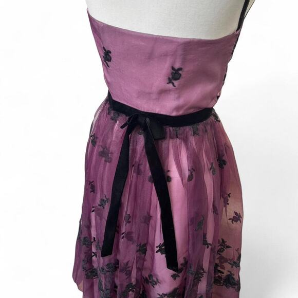 Y2K VINTAGE BETSEY JOHNSON PUPLE/PLUM BLACK LACE WHIMSYGOTH PARTY‎ DRESS S/XS - Picture 7 of 8